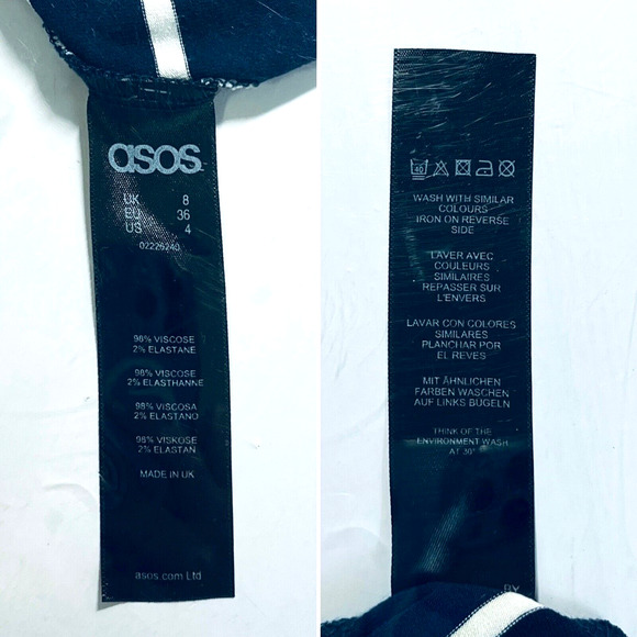 ASOS US 4 T Shirt Dress Short Sleeve Jersey Knit Blue White Stripe - Picture 8 of 8